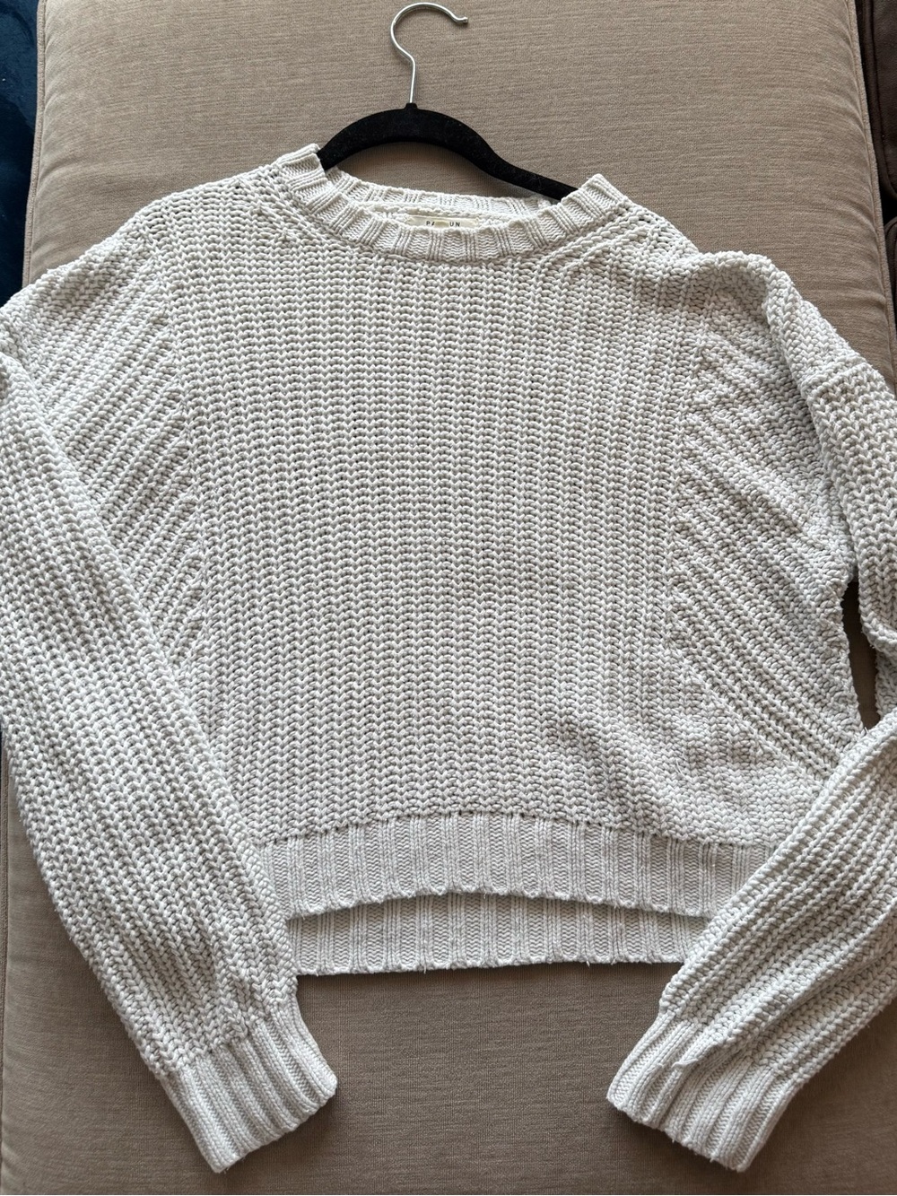 PacSun Cream Textured Knit Crewneck Sweater
